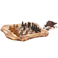 Real Olive Wood Chess and Checkers Set - Rough Cut - 15" x 16" - 15 in. x 16 in.