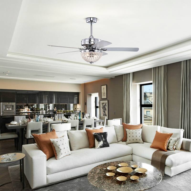 Itzel 52 Inch Modern Chrome Finish Crystal Ceiling Fan with Remote - N/A