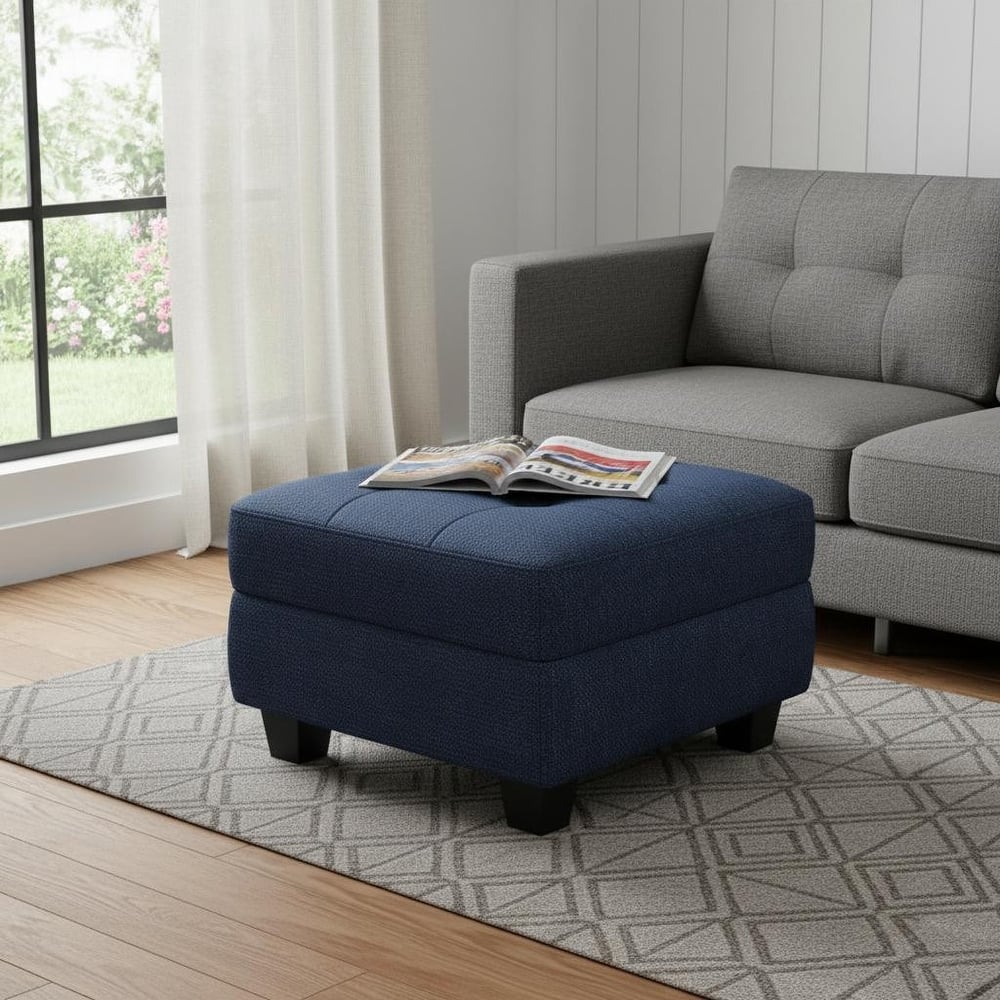 HomeRoots 26" Light Gray and Black Linen Tufted Storage Ottoman