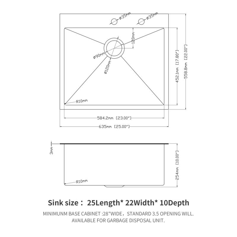 Drop-in 16 Gauge Single Bowl Stainless Steel Kitchen Sink in Gunmetal Black