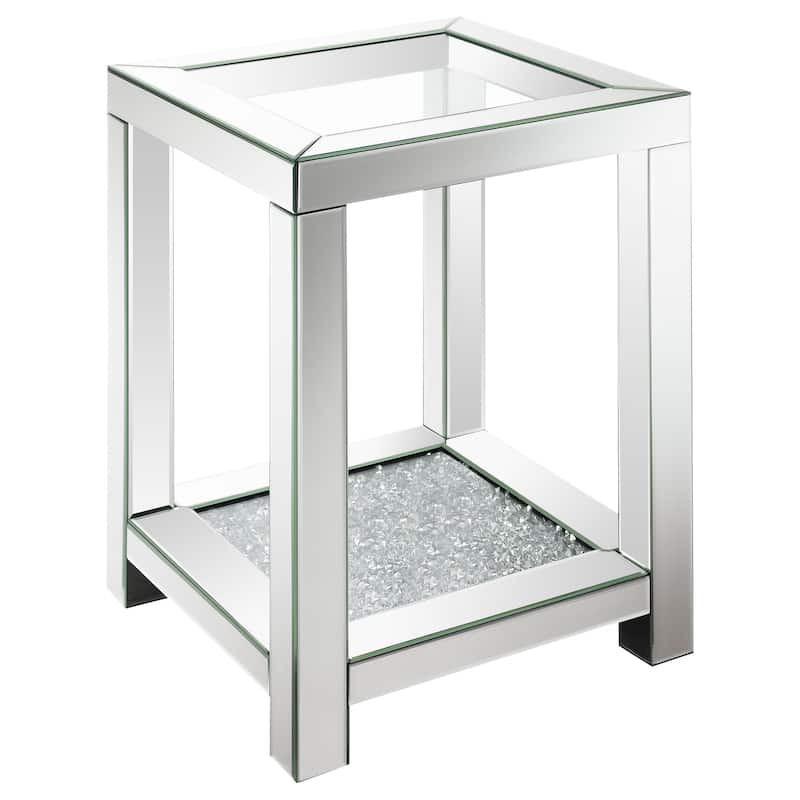 Square End Table with Glass Top Mirror