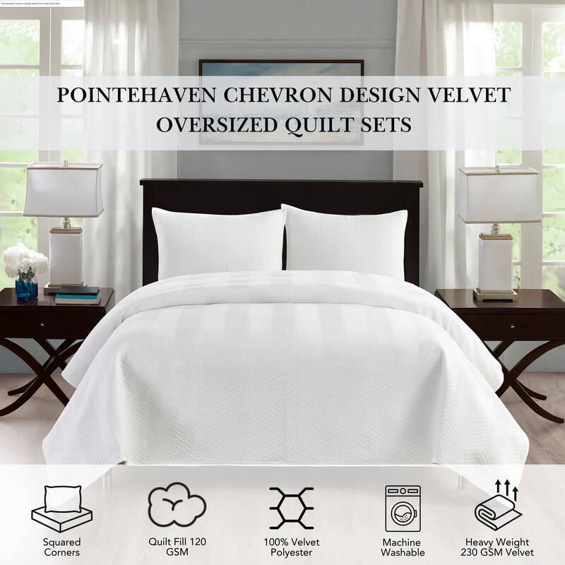 Pointehaven Heavy-Weight Oversized Chevron Design Velvet Quilt Sets