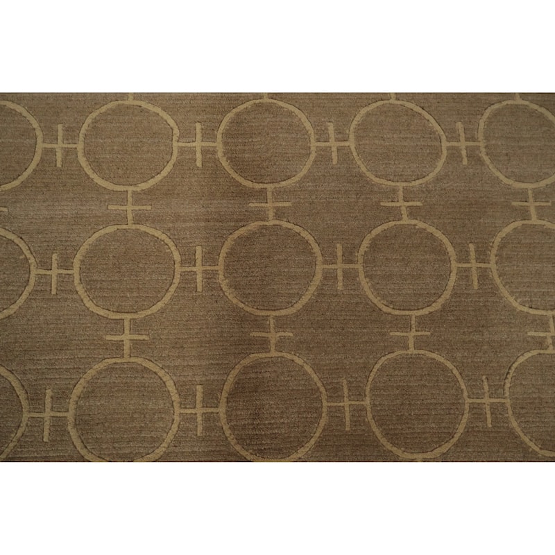 Hand Knotted Oriental 100% Wool Carpet Modern Geometric Brown Nepalese Area Rug - 8' 0'' X 5' 0''