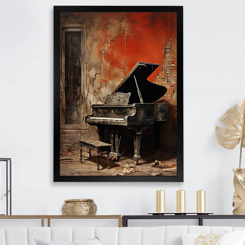 Designart "Vintage Piano Timeless Tunes I" Music Framed Wall Art Prints - 24 in. wide x 32 in. high - Black