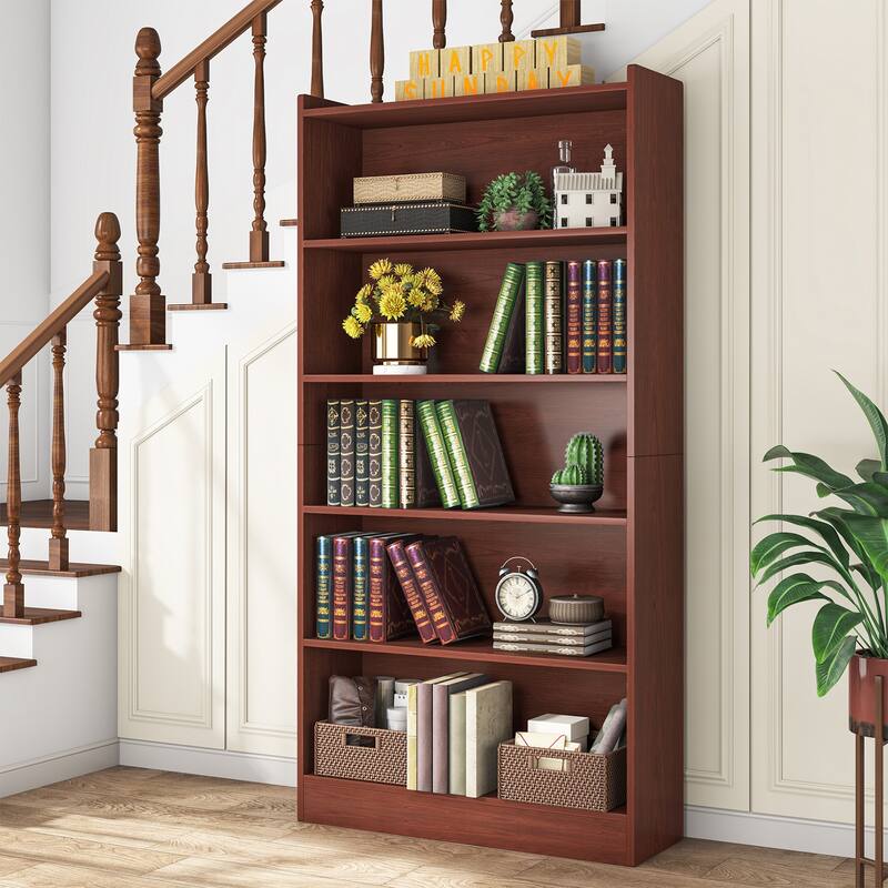 6-Tier Wood Bookcase, 72" Large Tall Bookshelf with Storage Shelves