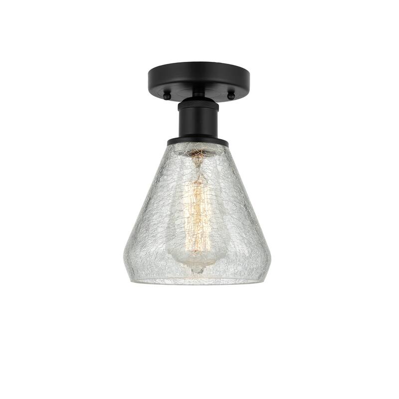 Innovations Lighting Edison Conesus - 1 Light 6" Semi-Flush Mount - Matte Black/Clear Crackle
