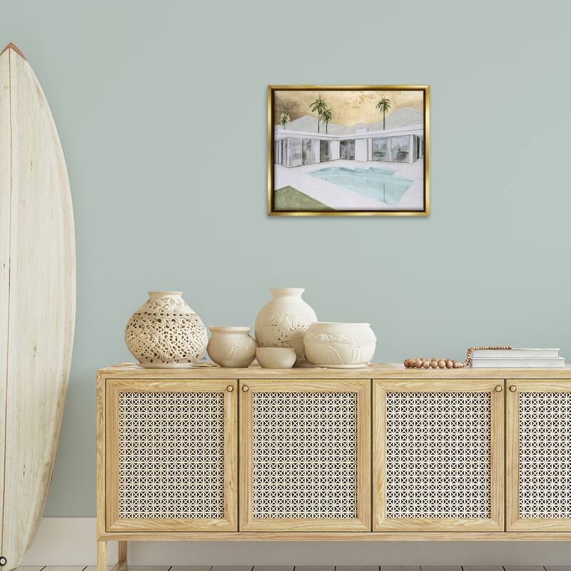 Stupell Modern Chic Pool View Framed Floater Canvas Wall Art Design By Michael Willett