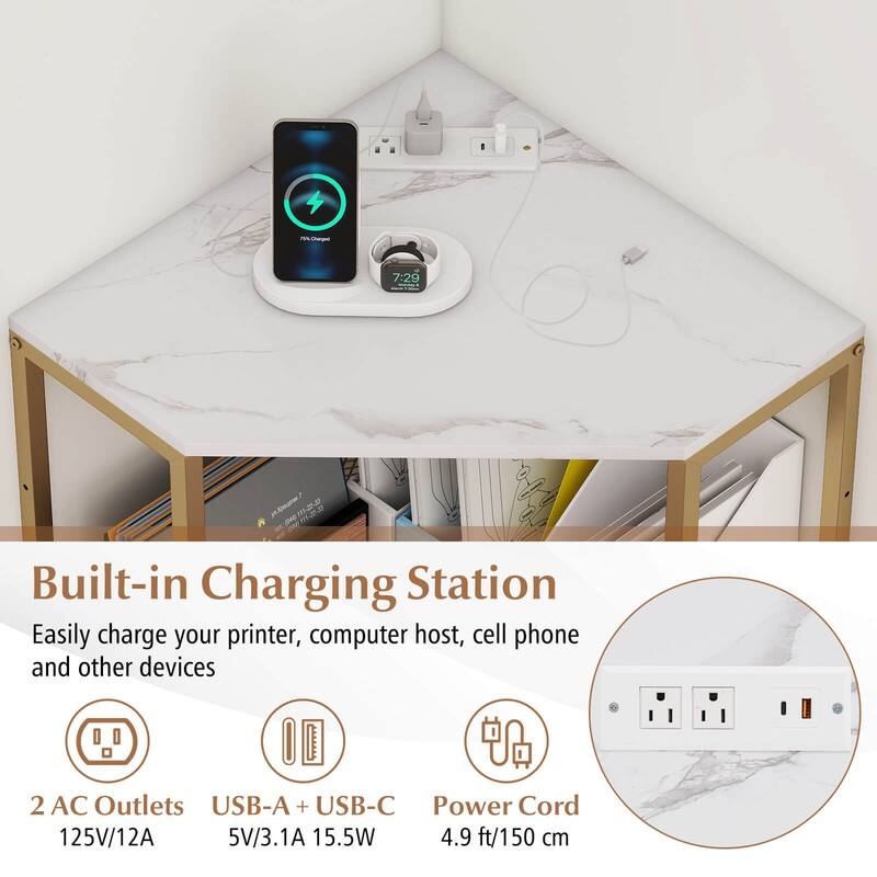 Costway Corner Printer Stand with Charging Station Adjustable Metal - See Details