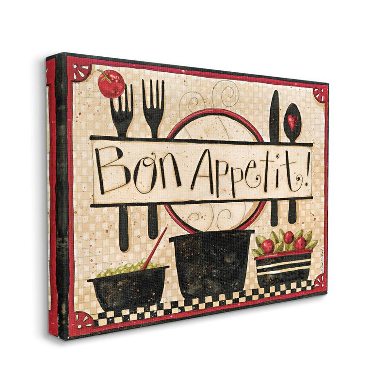 Stupell Bon Appetit Phrase Vintage Kitchen Cooking Charm Canvas Wall Art