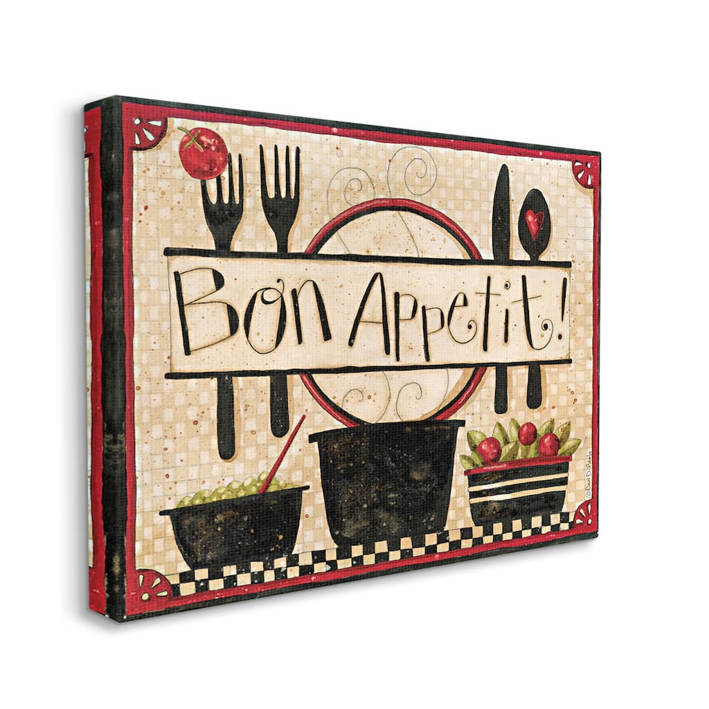 Stupell Bon Appetit Phrase Vintage Kitchen Cooking Charm Canvas Wall Art