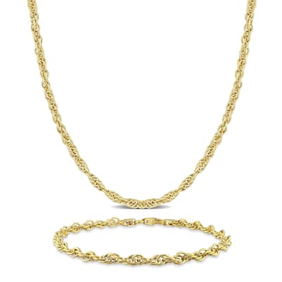 Miadora 3.7mm Singapore Chain Necklace and Bracelet Yellow Plated Sterling Silver -18 + 7.5 in