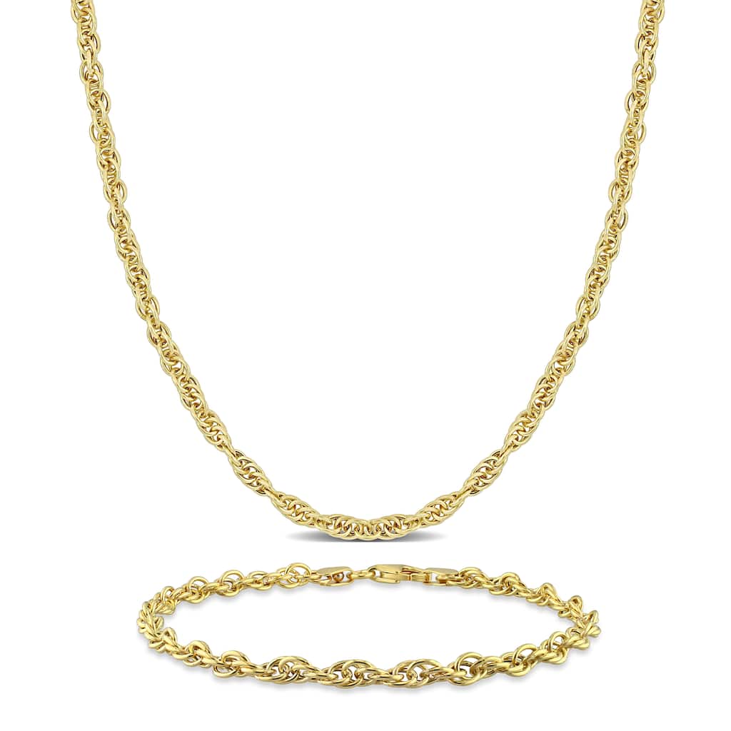 Miadora 3.7mm Singapore Chain Necklace and Bracelet Yellow Plated Sterling Silver -18 + 7.5 in