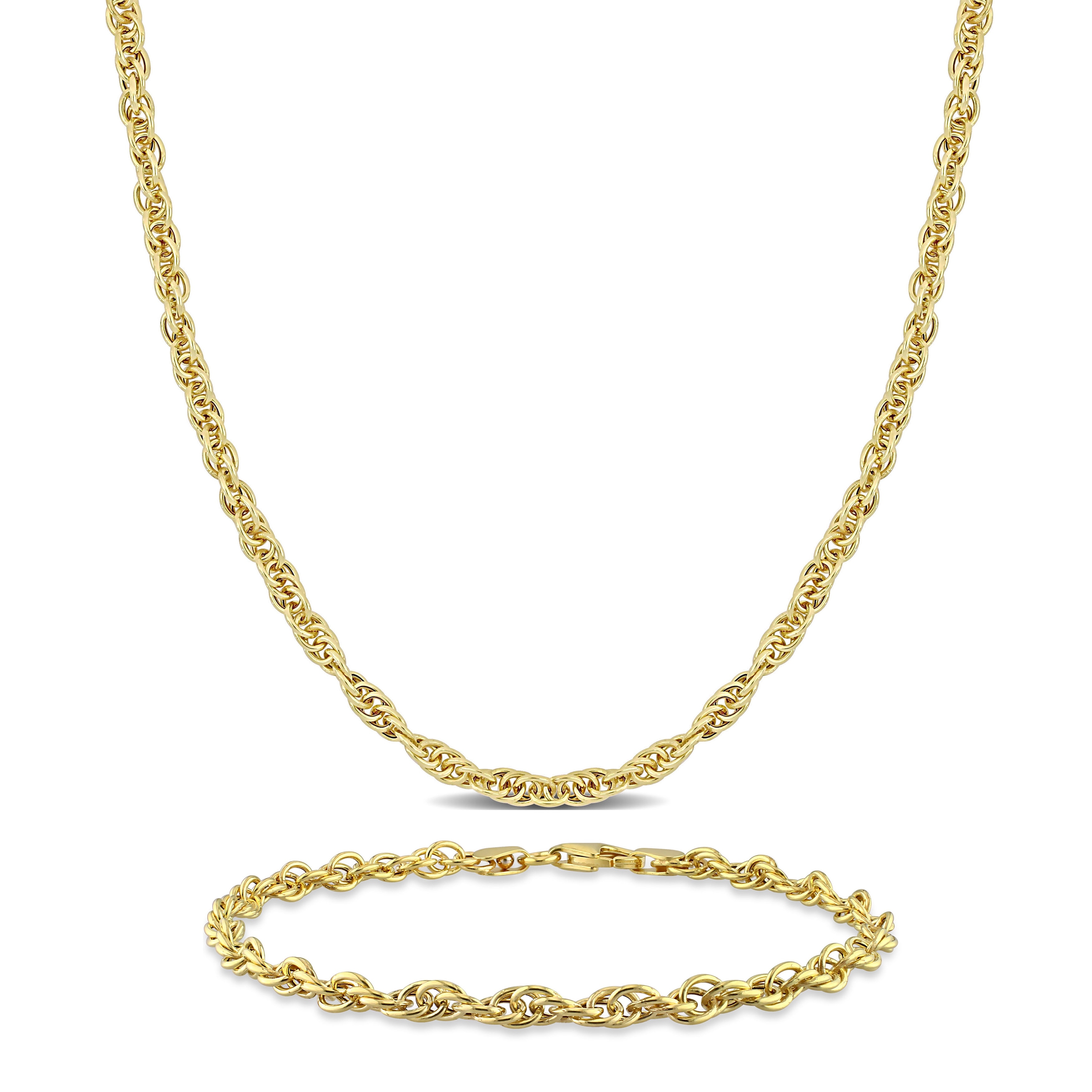 Miadora 3.7mm Singapore Chain Necklace and Bracelet Yellow Plated Sterling Silver -18 + 7.5 in