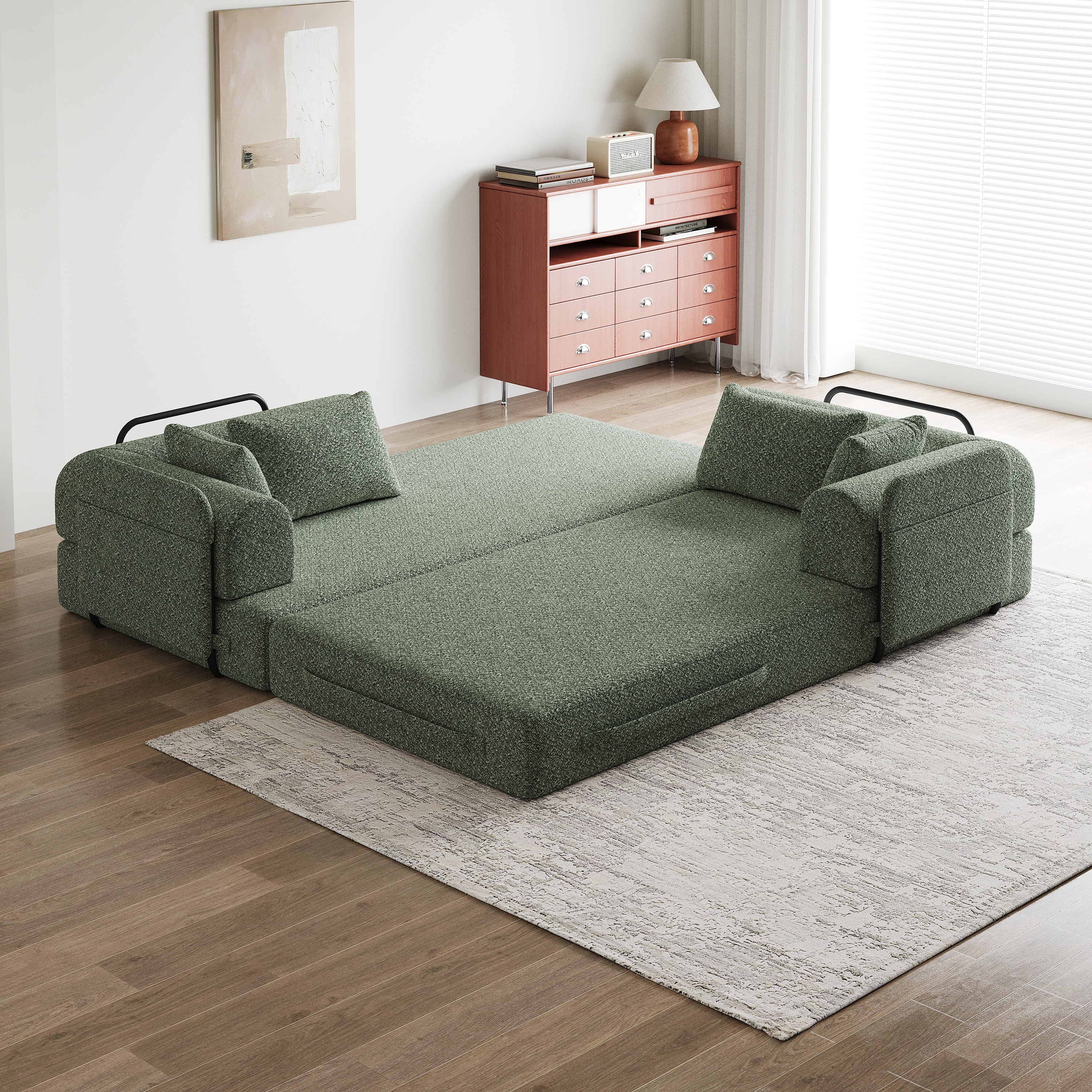 Convertible Sleeper Sofa Bed with Pillow, Folding Mattress Couch Sofa Bed with Side Pocket, Floor Sofa Lounge Couch