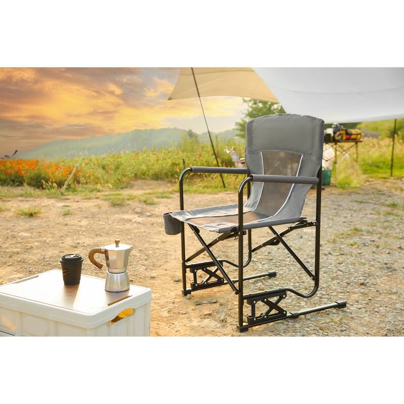 Outdoor Freestyle Rocker Camping Chair Portable Folding Rocking Chair with Solid, Durable Armrests