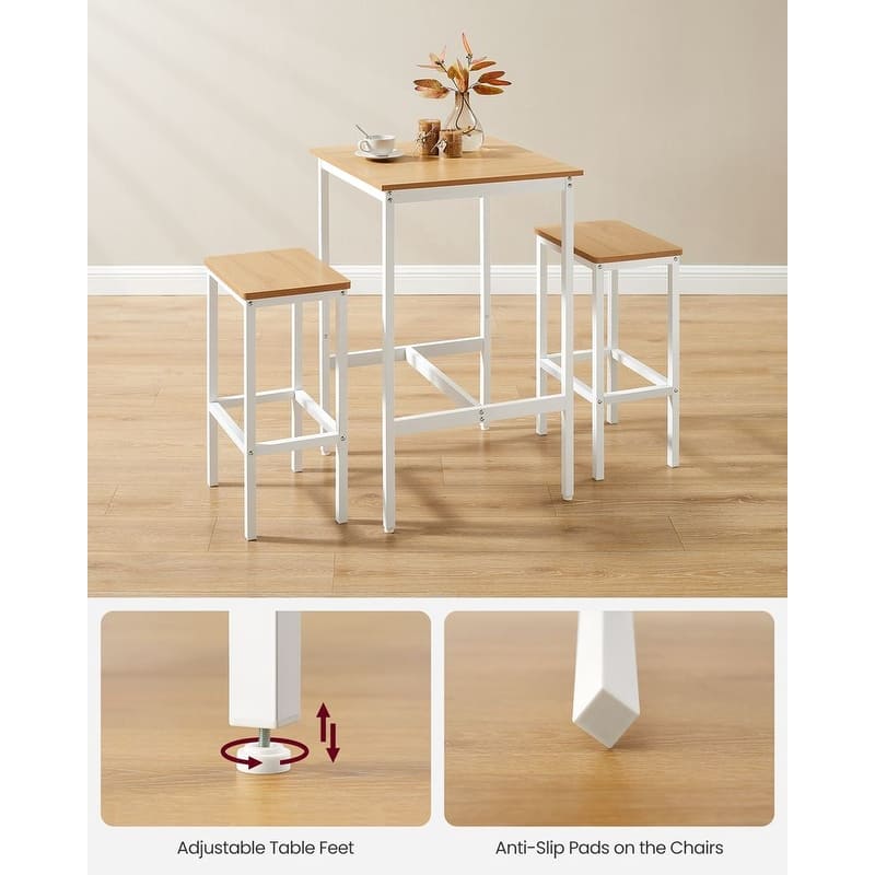 Bar Table and Chairs Set, Square Bar Table with 2 Bar Stools, Dining Pub Bar Table Set - 23.6" x 23.6" x 35.4"