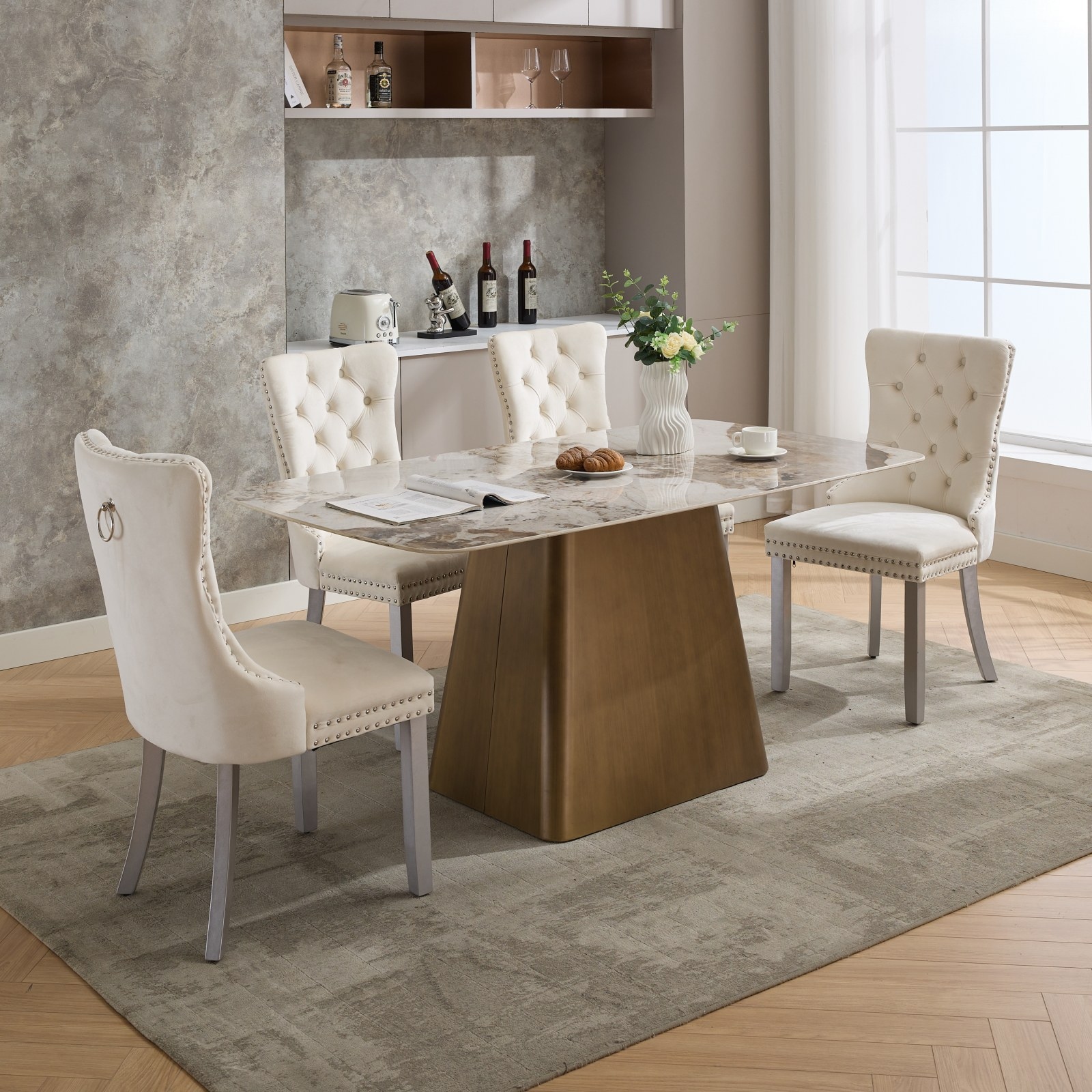 Nikki Collection Modern High-end Tufted Velvet Upholstered Dining Chair with Wood Legs Nailhead Trim 2-Pcs Set