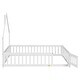 preview thumbnail 9 of 7, Full Size House-Shaped Headboard Floor Bed with Fence Guardrails and Door, Features Pine Wood Construction