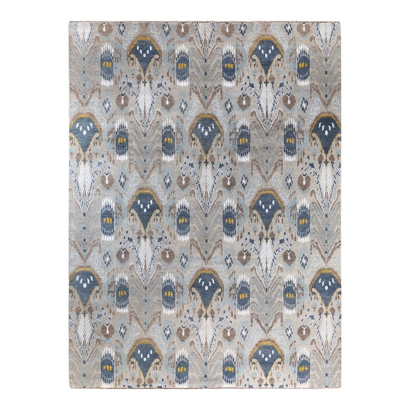 Ikat One-of-a-Kind Hand-Knotted Area Rug, Gray - 9' 2" x 12' 3"