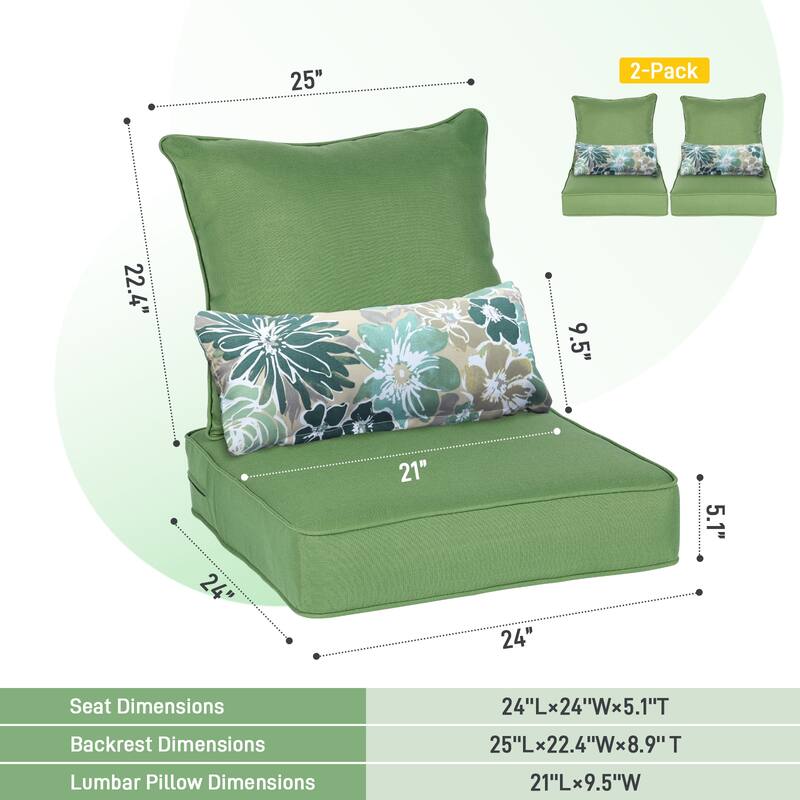 Aoodor Outdoor Deep Seat Chair Cushion Set (Set of 2 Seats, 2 Backs, 2 Pillows)