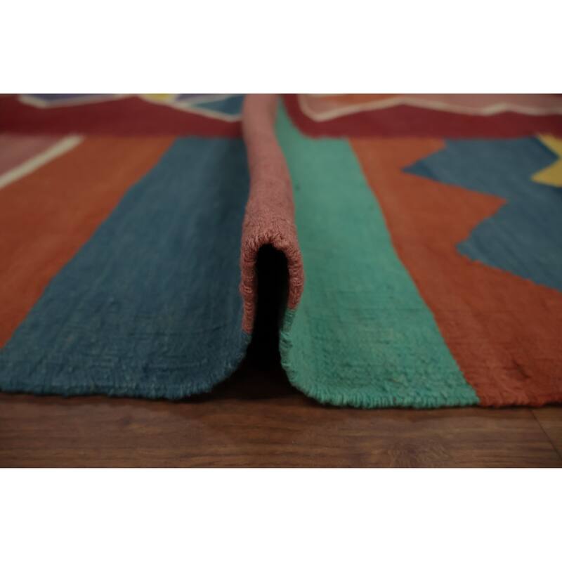 Hand Woven Oriental 100% Wool Carpet Southwestern Modern Multi-Colored Kilim Area Rug - 9' 8'' X 9' 7''