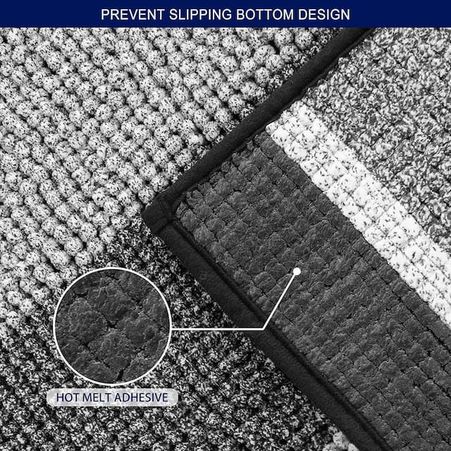 Subrtex Rugs Chenille Gradient Stripe Pattern Soft Plush Bath Rug Shower Water Absorbent Mat