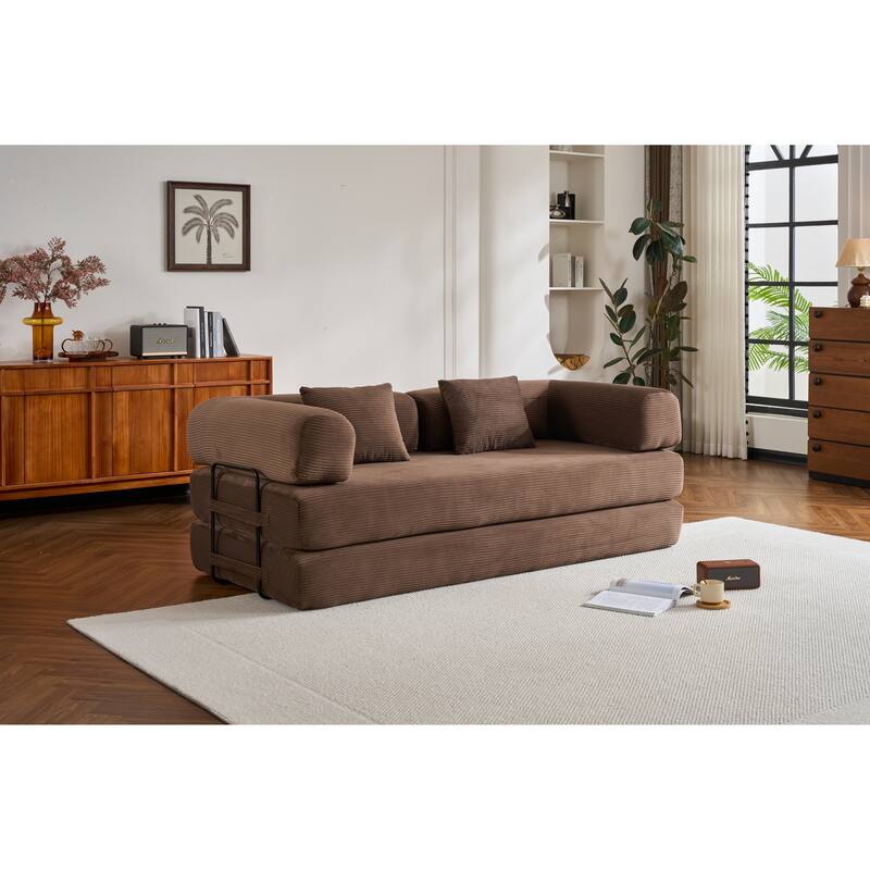 Convertible Sleeper Sofa Bed with Pillow, Modern Corduroy Folding Mattress Couch, Floor Sofa Lounge for Compact Spaces
