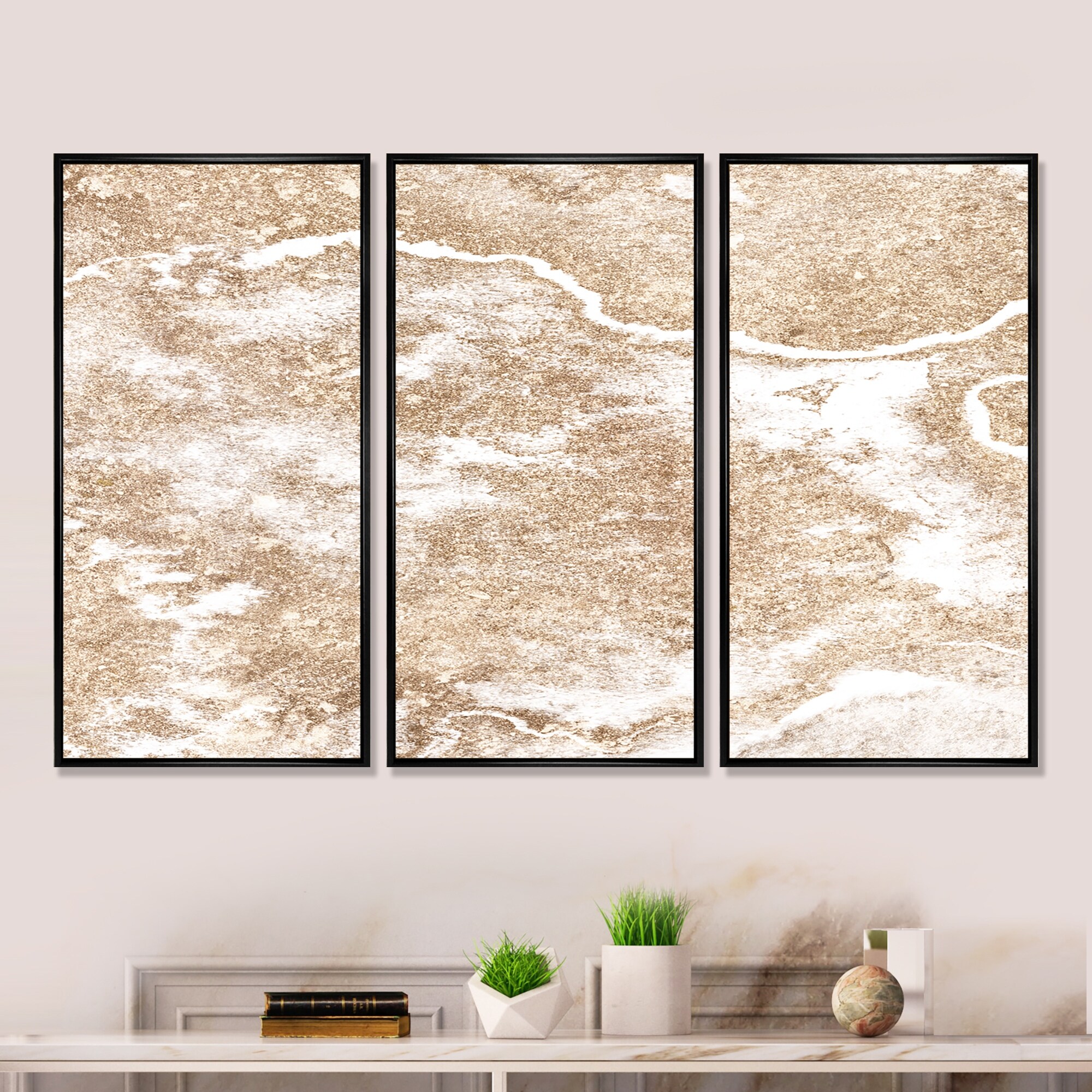 Designart "Gold Marble Art On White" Modern Framed Wall Decor Set of 3 - 4 Colors of Frames
