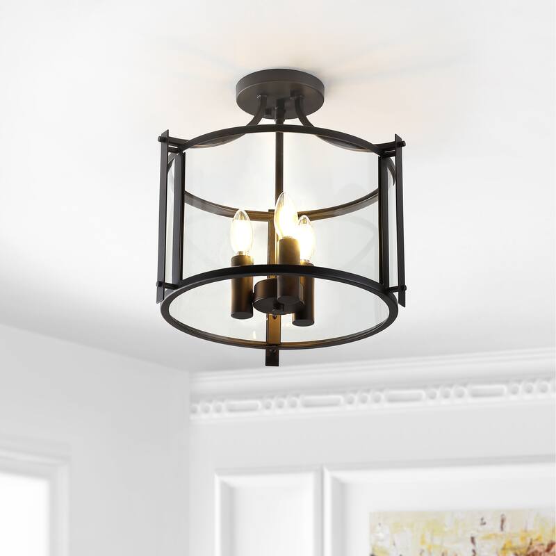 SAFAVIEH Lighting Masako 3-Light Led Flush Mount - 15" W x 15" L x 14.5" H - Bronze - 15Wx15Dx15H