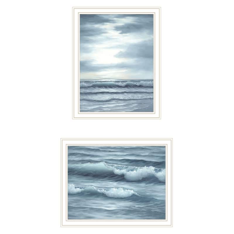 Trendy Decor 4U "The Ocean Blue - high tide at sunset" Printed Framed Wall Art by Georgia Janisse - Gold - 14 x 18