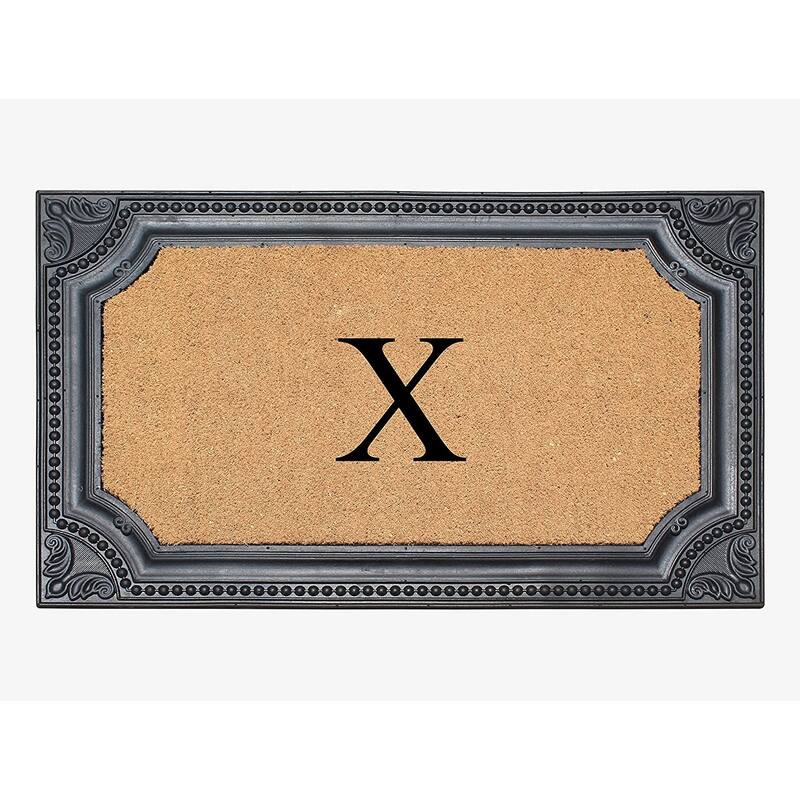 A1HC First Impression Carson Rubber and Coir 24" X 39", Heavy Duty, Easy to Clean Outdoor Monogrammed Doormat - Monogrammed X