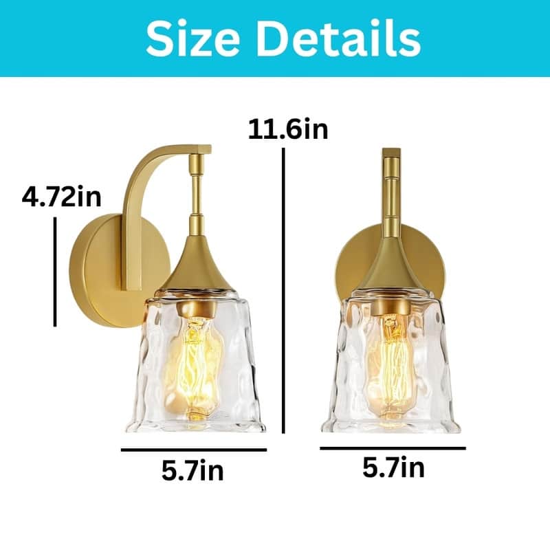 1 Light bulb light gold light fixture glass, metal wall light