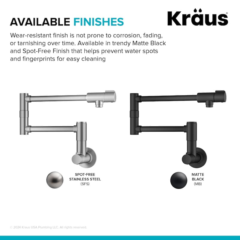 KRAUS Bolden 2 Handle Wall Mount Pot Filler Faucet w/ Retractable Arm