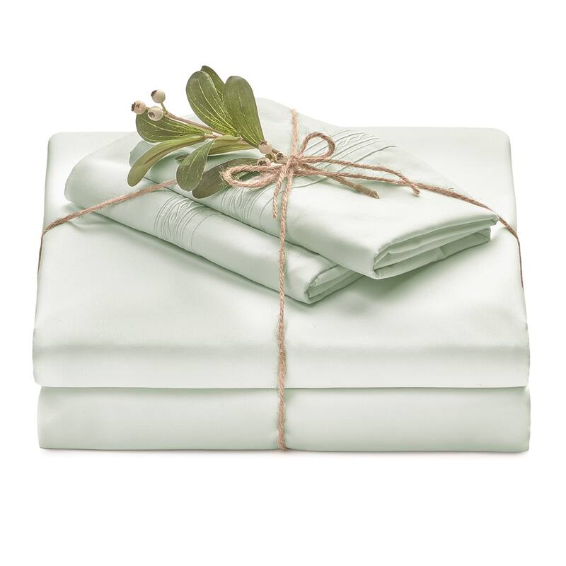 Chanasya Solid Color Embroidered Ultra Soft Luxury Microfiber Sheet Set - Sage Pearl - Twin
