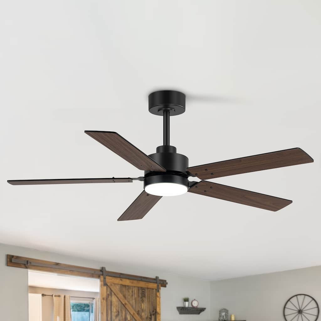 48 Inch 5-Blade LED Ceiling Fan with Light Remote and 2 Downrods