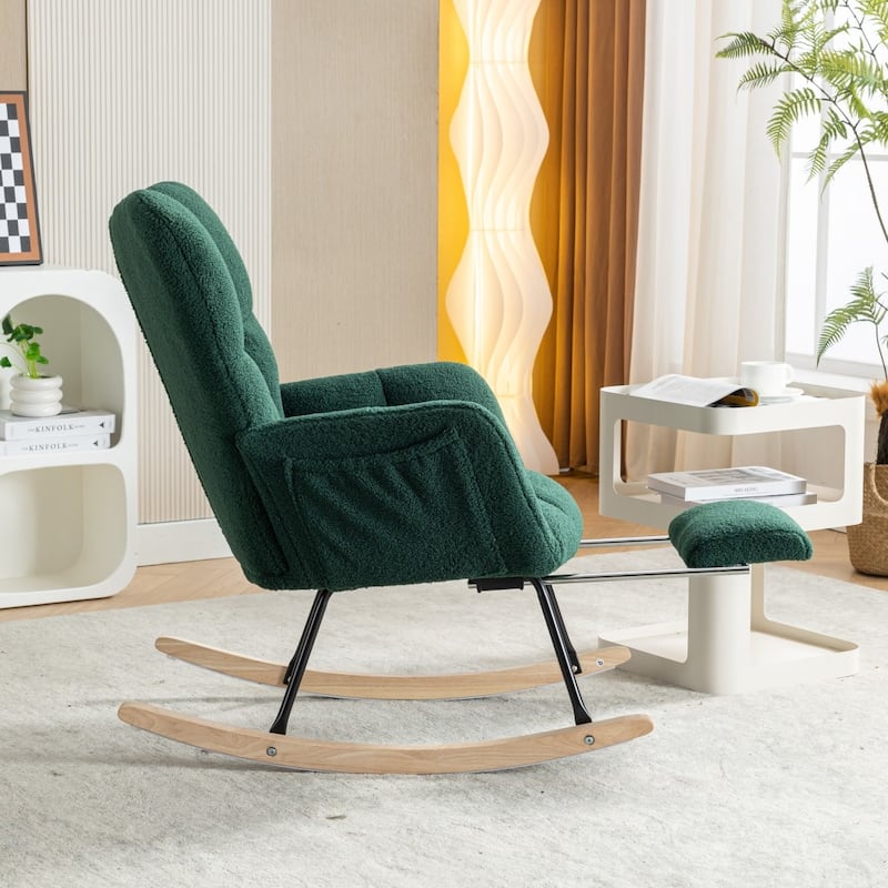 Modern Teddy Fabric Living Room Rocking Chair with Adjustable Footrest