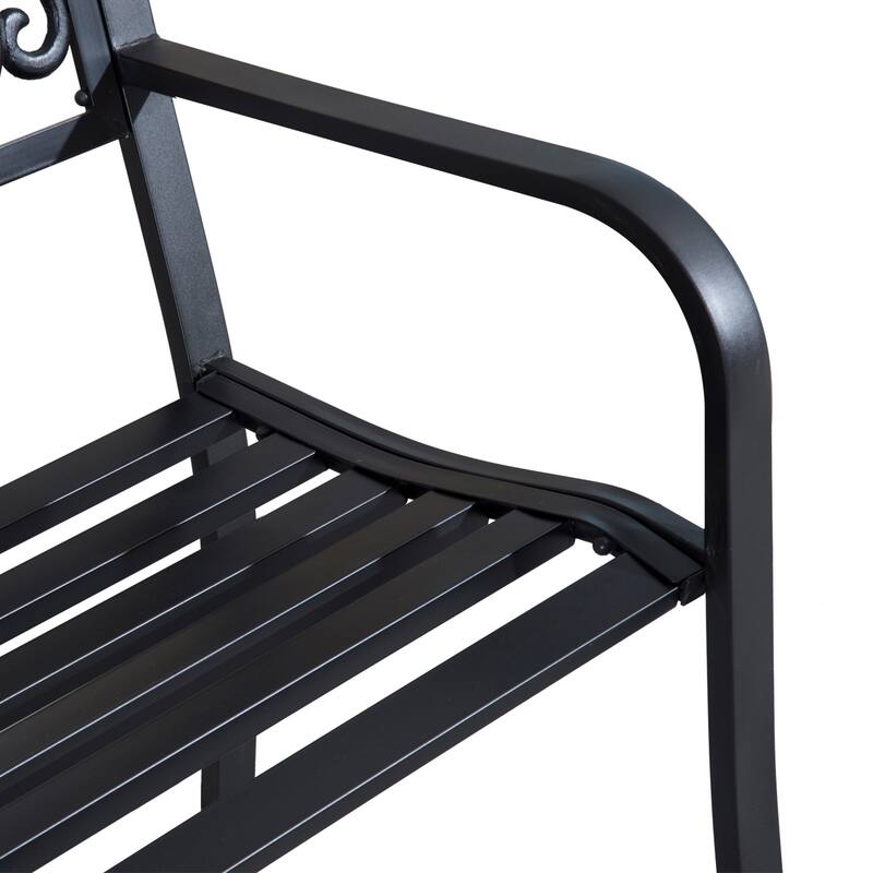 Elegant Leisure Bench Entryway Bench with Floral Decorated Backrest, Hallway Bench Porch Bench Patio Bench with Armrests - Black