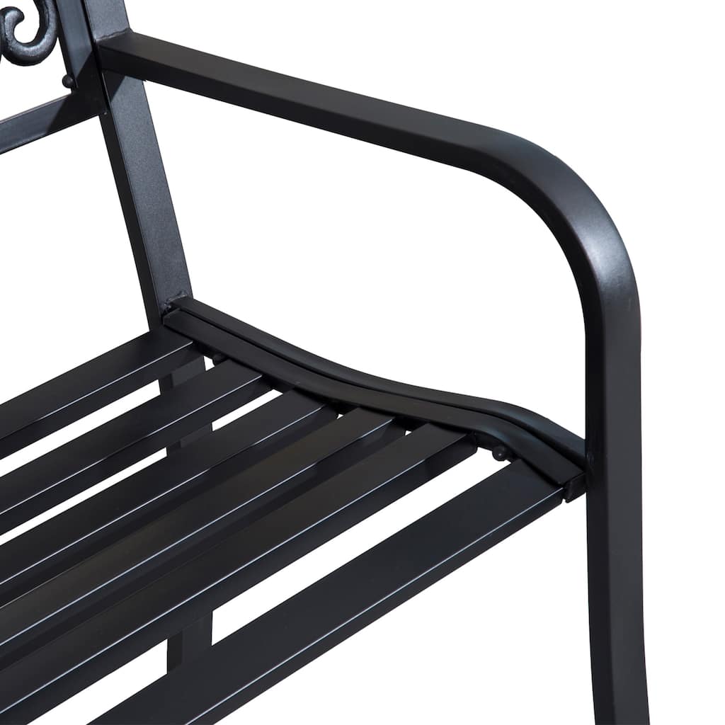 Elegant Leisure Bench Entryway Bench with Floral Decorated Backrest, Hallway Bench Porch Bench Patio Bench with Armrests