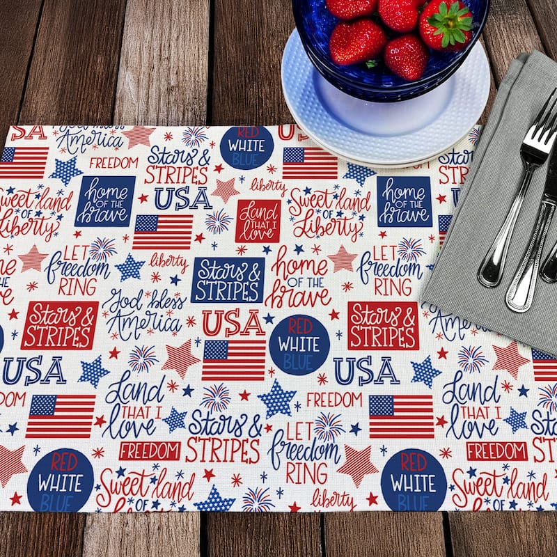 Home of the Brave 4-Pack Poly-Cotton Blend Placemats Manufactured in The USA Machine Washable Dryer Safe