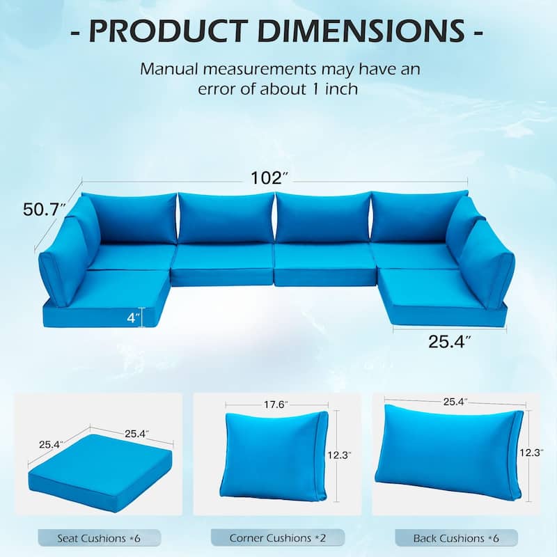 Outdoor Replacement Cushions for Patio Furniture, Waterproof & Non-Slip 4" Sofa Cushions, 6-Seat Conversation Sets, UV-Resistant