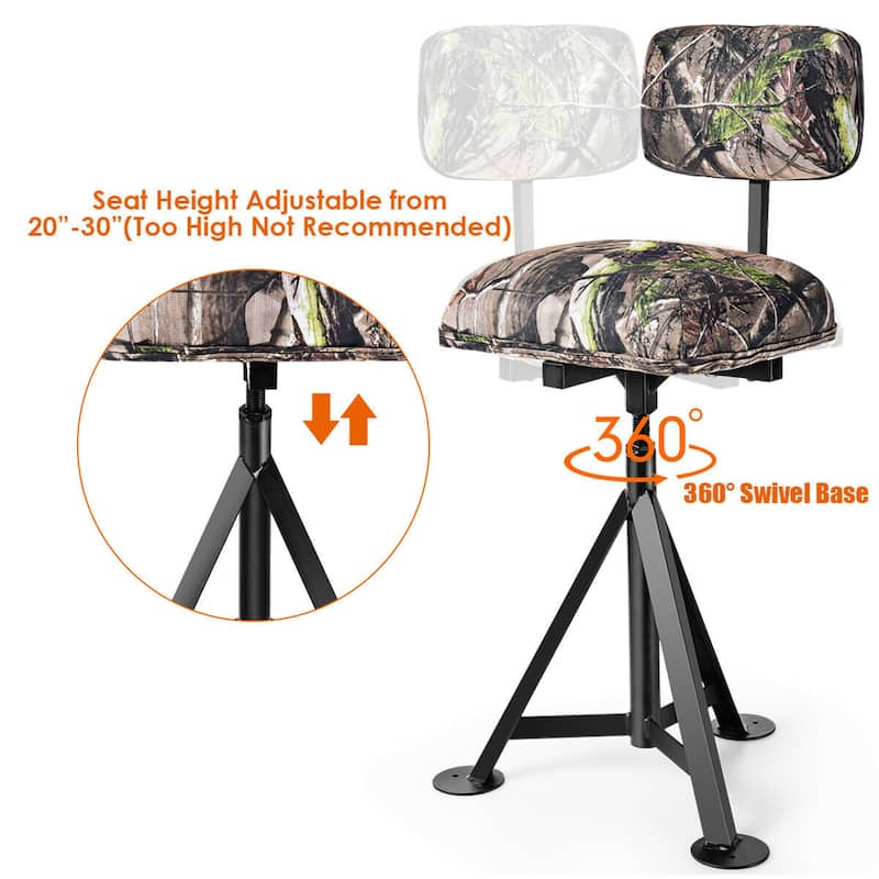 Gymax Swivel Hunting Chair Tripod Blind Stool w/ Detachable Backrest - 16'' x 15'' x 30''