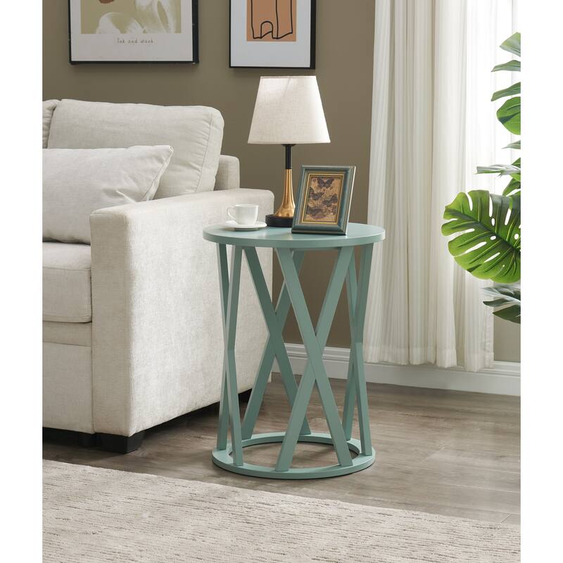 Vienna Collection Wood Side Table with X-Base or Half-Moon Design - IceBlue - Round