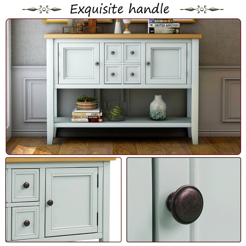 Retro Style Buffet Sideboard Wood Console Table with Bottom Shelf, Easy Assemble, for Living Room, Kitchen, Entryway