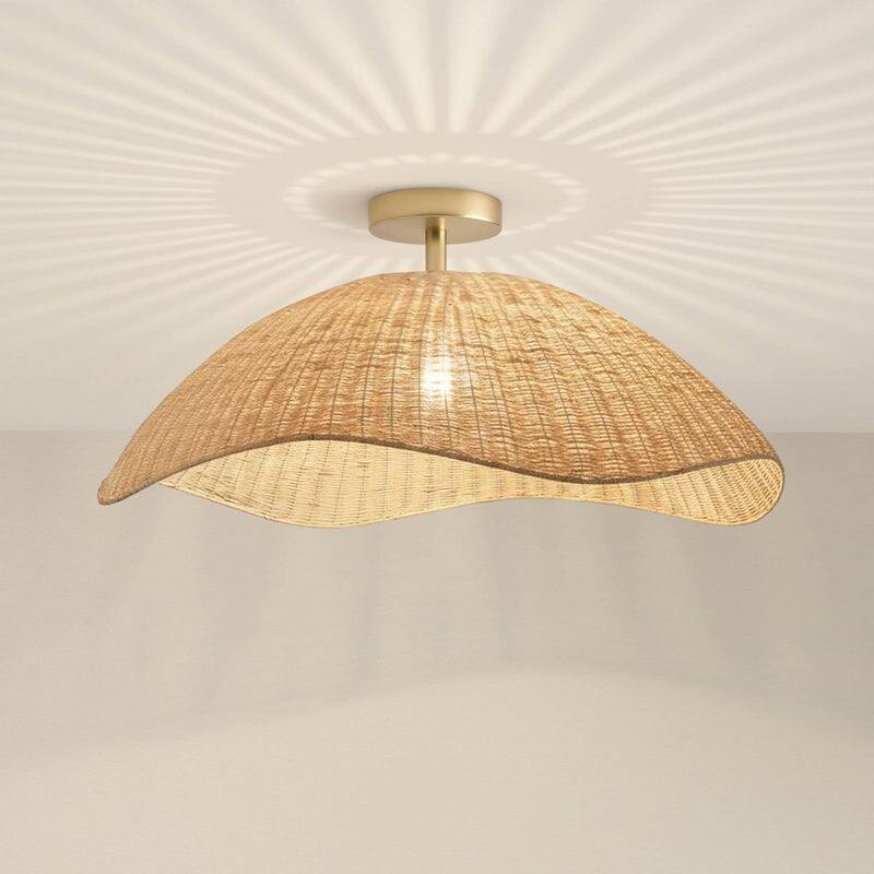 Nana Rattan Flush Mount Rattan Natural Sculptural Handwoven Ceiling Light for Hallway or Kitchen in Modern, Farmhouse Style
