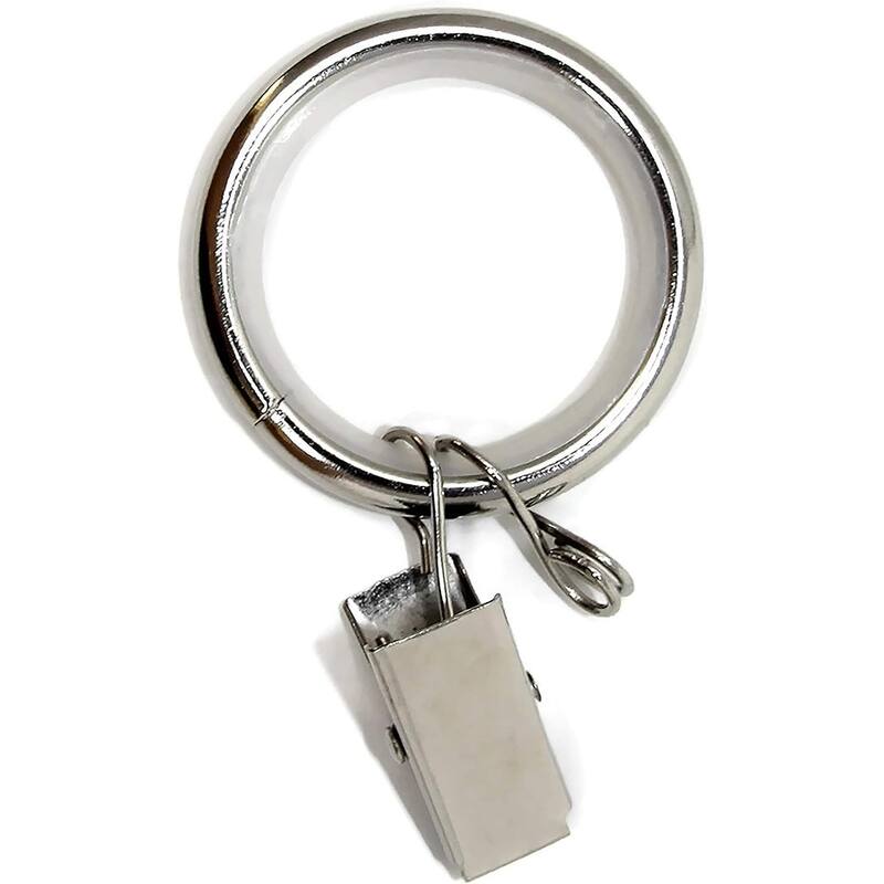 1-inch Metal Curtain Drapery Rings with Clips, Eyelets and Nylon Inserts Quiet Smooth (Set of 8) - Brush Steel