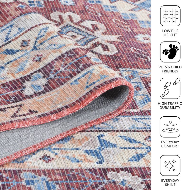 Alaska Machine-Washable Vintage Medallion Power-Loomed Area/Runner Rug