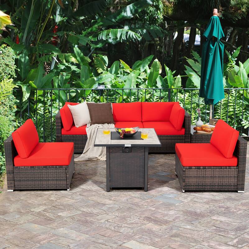 Costway 7PCS Patio Rattan Furniture Set 30'' Fire Pit Table Cover - See Details