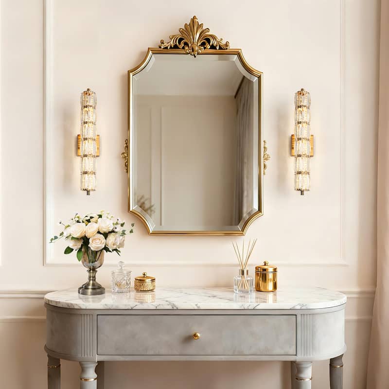 Modern Gold LED 1-Light Crystal Cylinder Wall Sconce Bathroom Vanity Light - Dia. 4.3" x H 19.7"