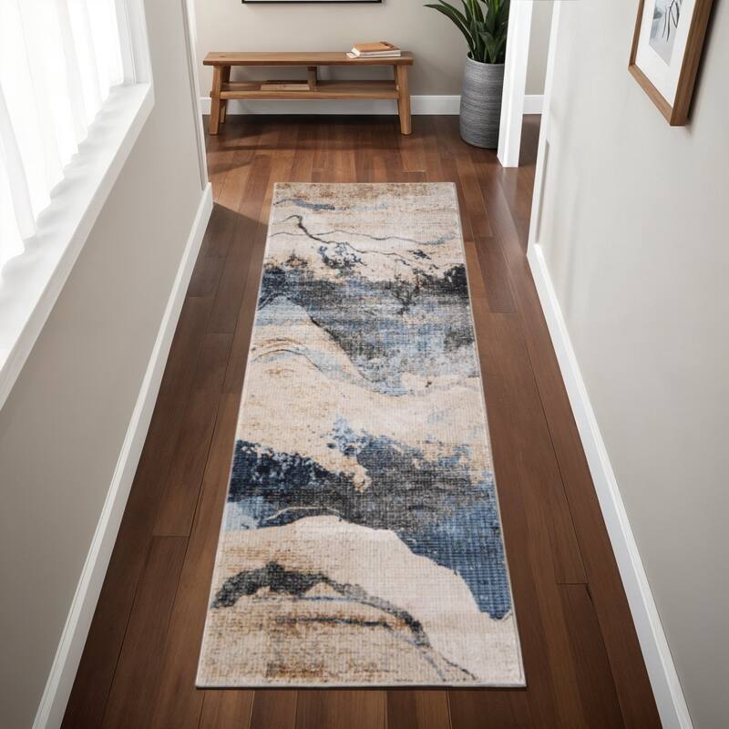 HomeRoots Abstract Industrial Runner Area Rug - 87.00 in. x 30.00 in. x 0.47 in. - 87.00 in. x 30.00 in.  x 0.47 in.