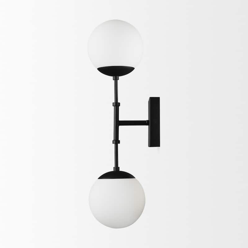 Edie Matte Black Metal w/ Frosted Glass Globes 2-Light Wall Sconce - 22.0L x 7.5W x 6.0H